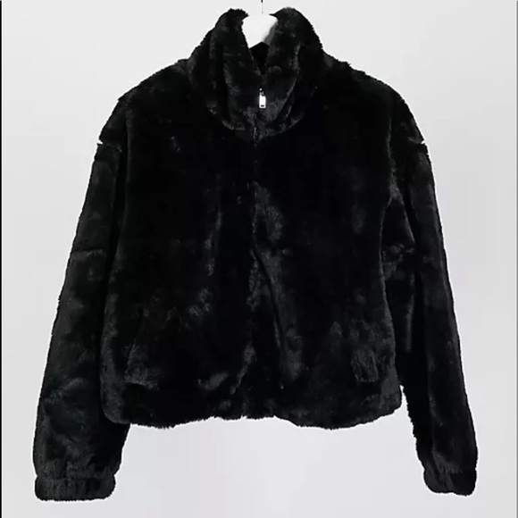 New Look Black Faux Fur Bomber Jacket 
